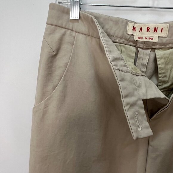 MARNI Button Fly Flat Front Wide Leg Cotton Khaki Chino Pants Pockets IT 42 US 6 - Picture 5 of 10